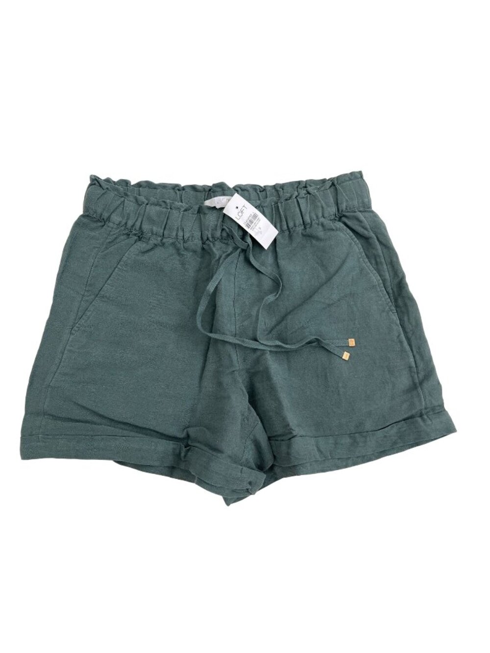 Loft Linen Blend Shadow Leaf Shorts Drawstring Waist